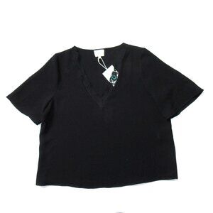 Sezane Black Short-Sleeve V-Neck Top